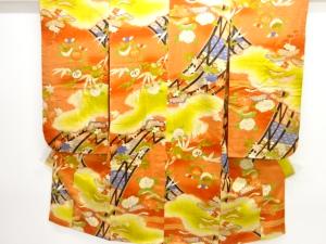 アンティーク　紋錦紗　橋に草花模様着物